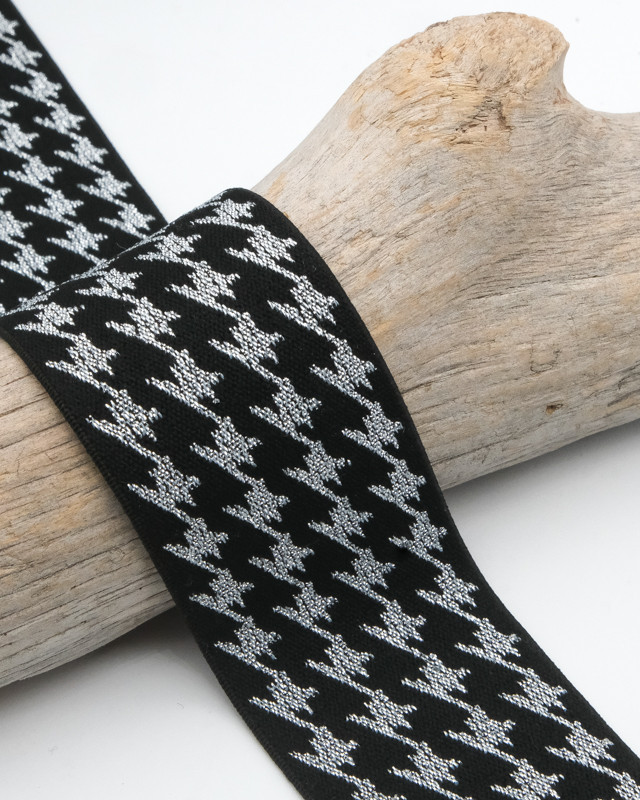 Elastique Lurex Design 40MM Pied De Poule Argent Et Noir - Maison Klem